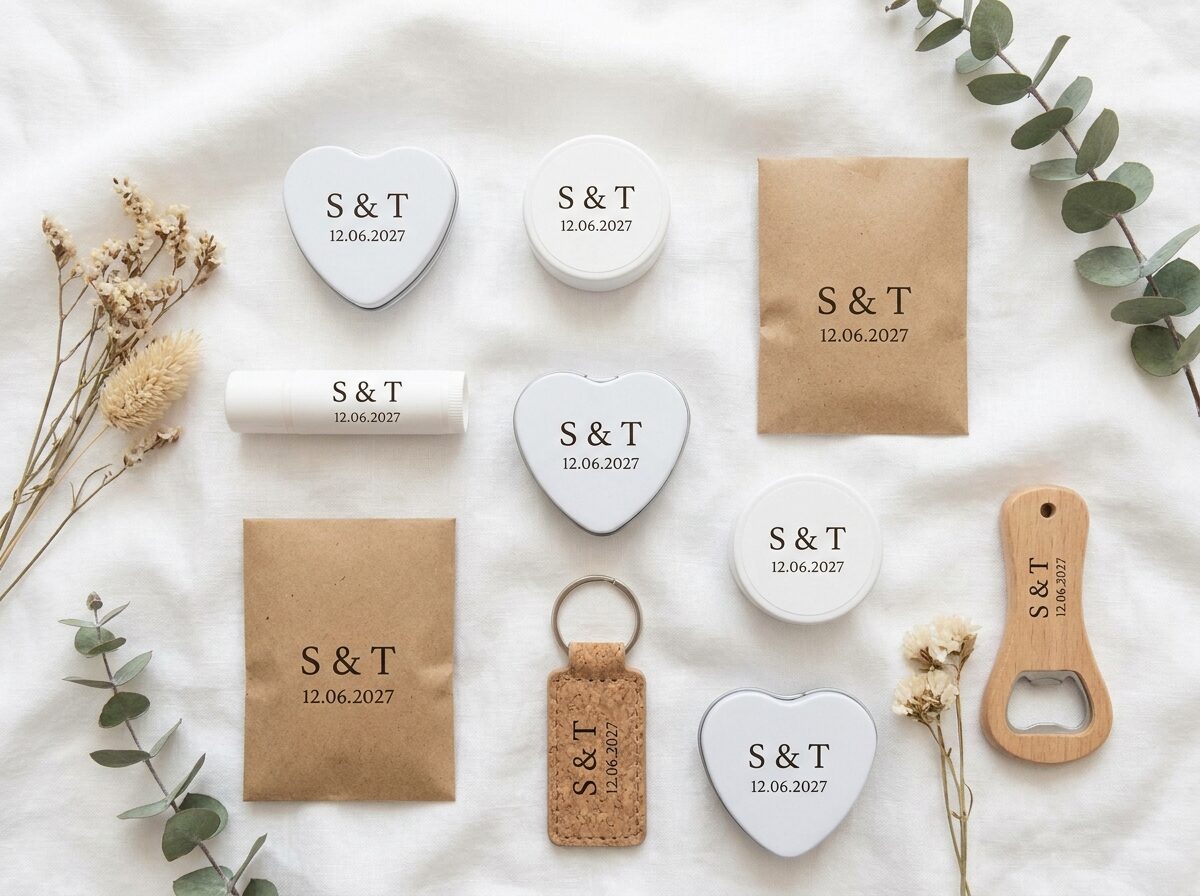 Gastgeschenke zur Hochzeit mit Initialen und Hochzeitsdatum